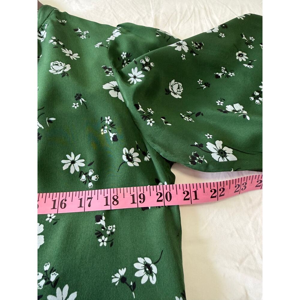 Veronica Beard | SZ 2 | Ashlynn Floral Silk Blouse Green White Button Front - Picture 7 of 11
